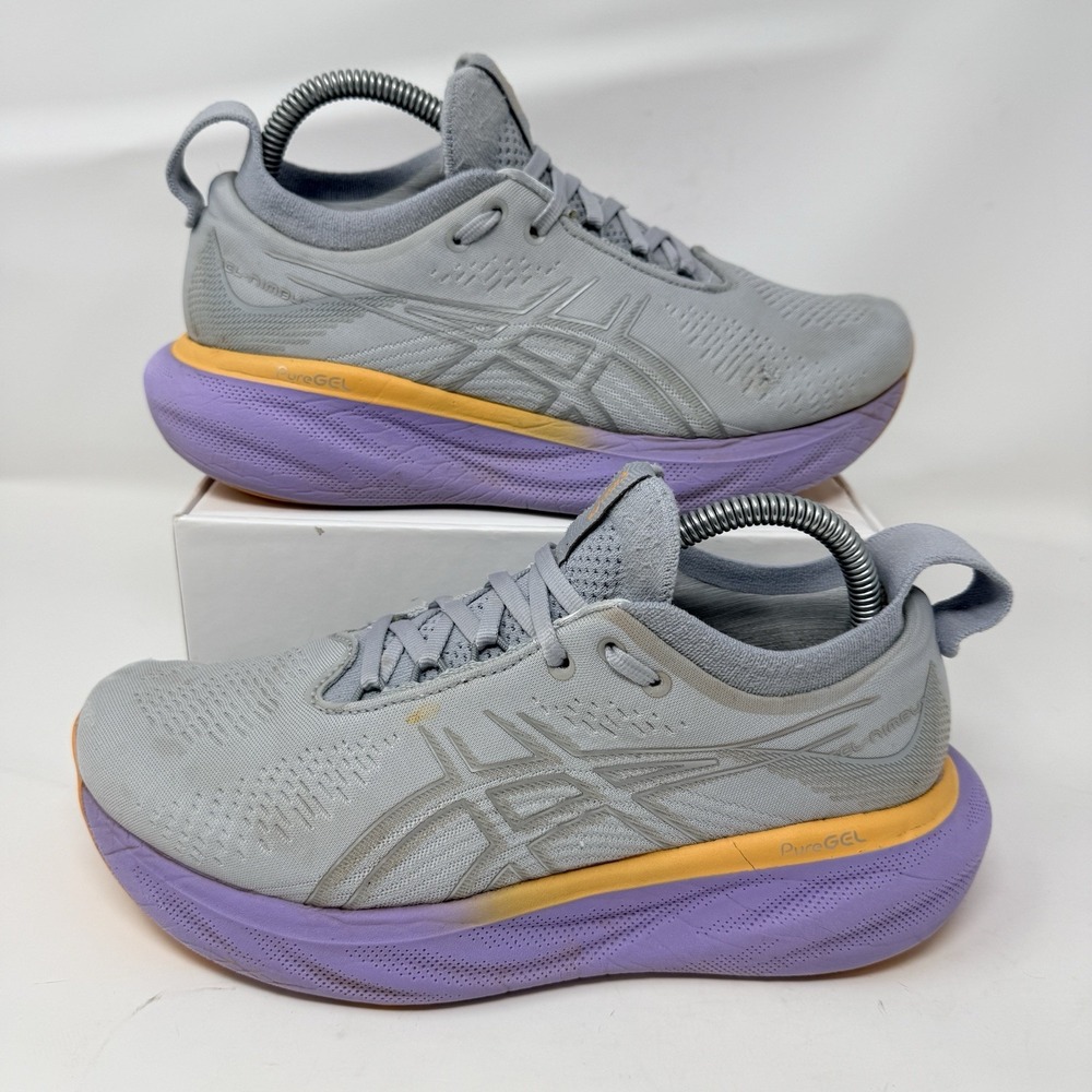 ASICS Gel-Nimbus 25 Womens Size 8 Running Shoes Grey Purple Orange 1012B356 - Picture 2 of 10